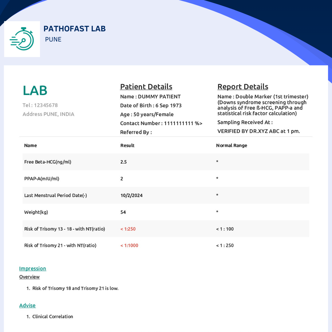 Double Marker Test Normal Report Image